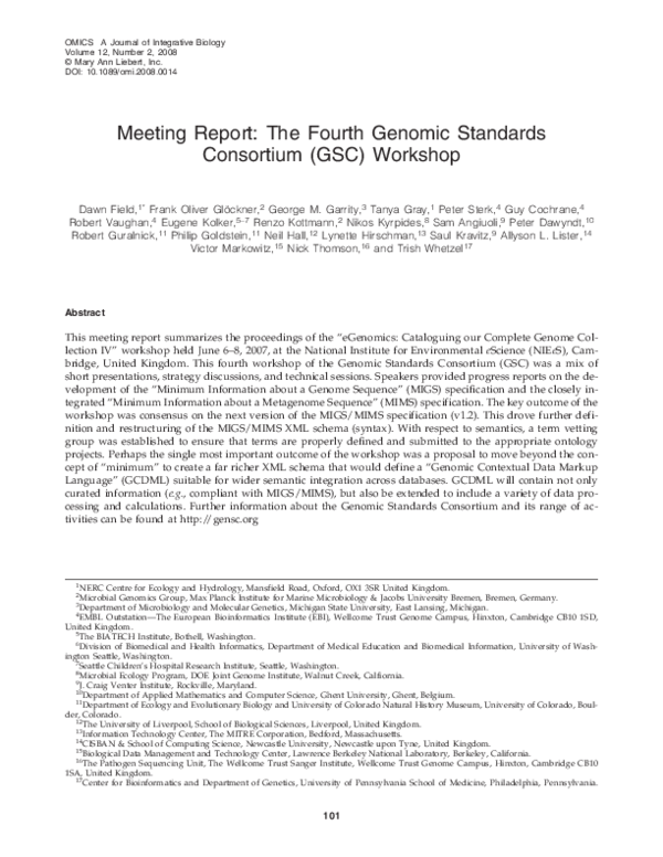 (PDF) Meeting Report: The Fourth Genomic Standards Consortium (GSC ...
