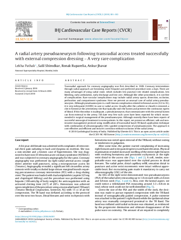 (PDF) A radial artery pseudoaneurysm following transradial access ...