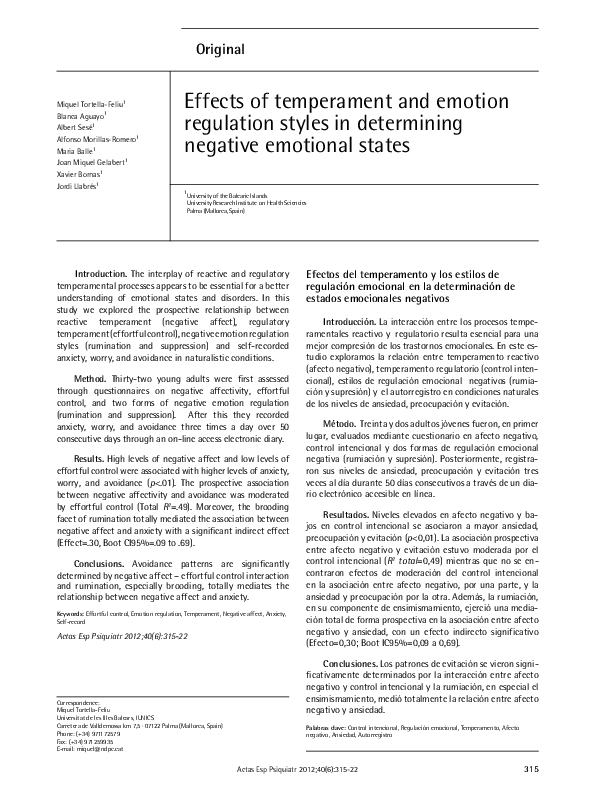 (PDF) Effects of temperament and emotion regulation styles in ...