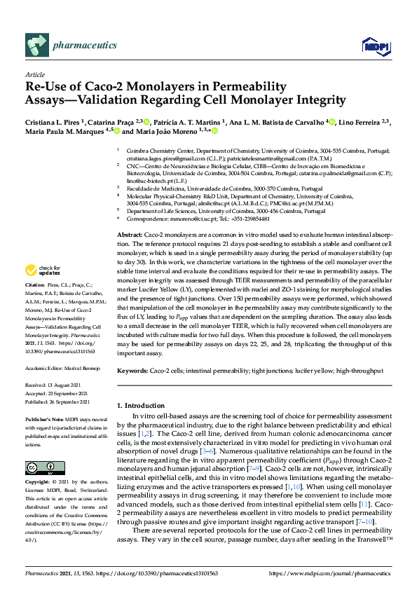 (PDF) Re-Use of Caco-2 Monolayers in Permeability Assays—Validation ...