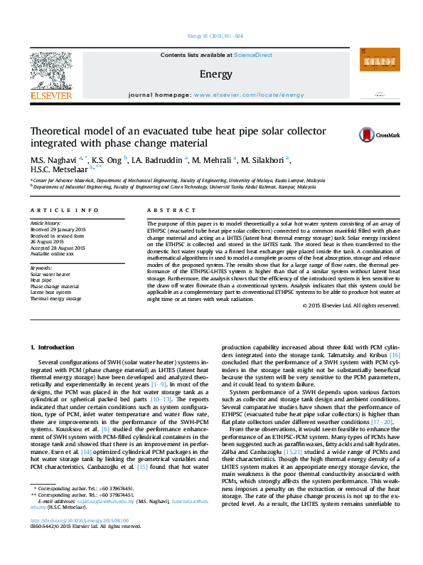 (PDF) Theoretical model of an evacuated tube heat pipe solar collector ...