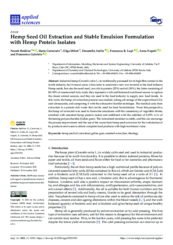 (PDF) Hemp Seed Oil Extraction and Stable Emulsion Formulation with ...