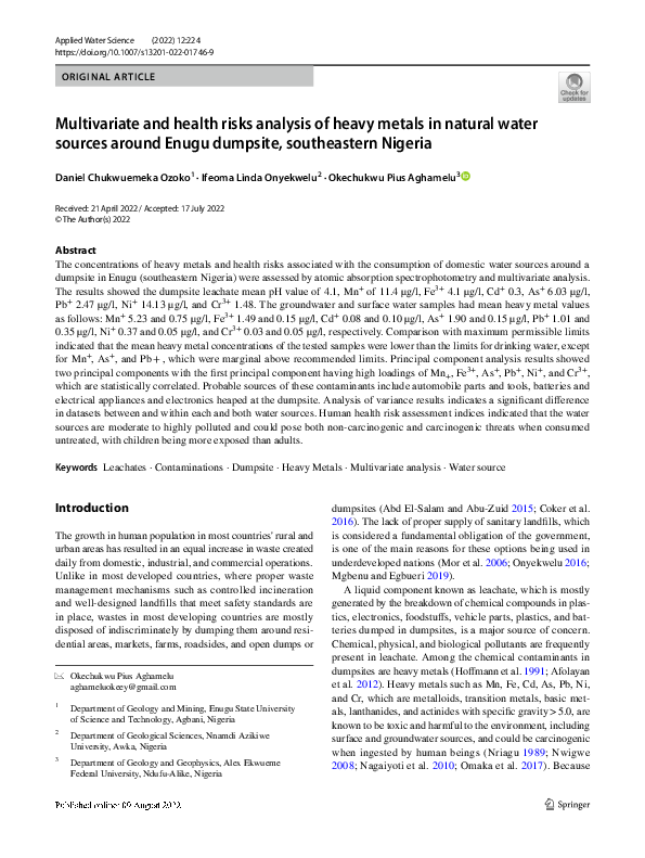 (PDF) Multivariate and health risks analysis of heavy metals in natural ...