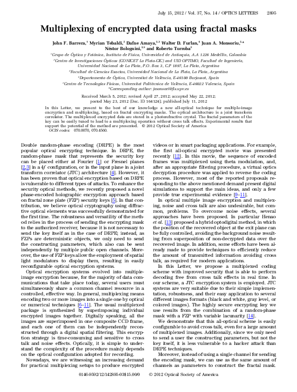 (PDF) Multiplexing of encrypted data using fractal masks