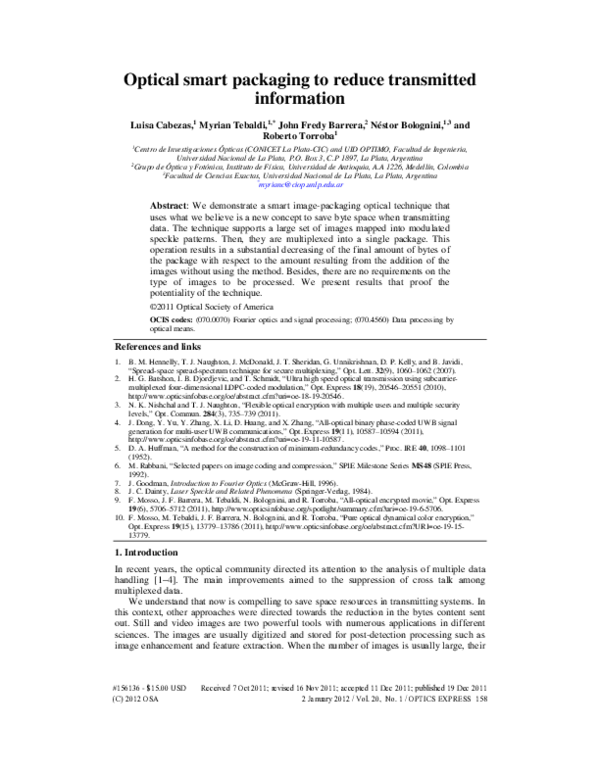 (PDF) Optical smart packaging to reduce transmitted information