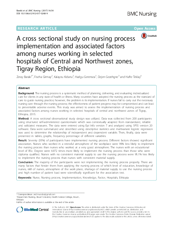 (PDF) A cross sectional study on nursing process implementation and ...