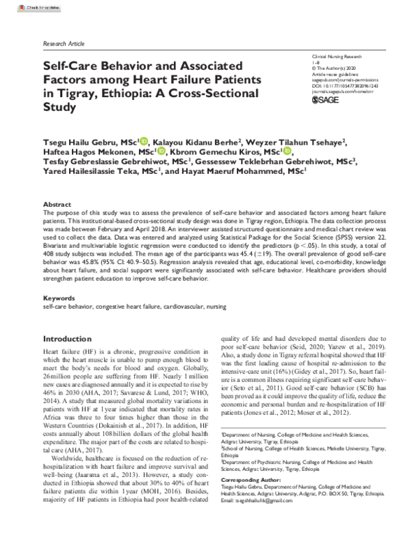 (PDF) Self-care behavior and associated factors among adults with heart ...
