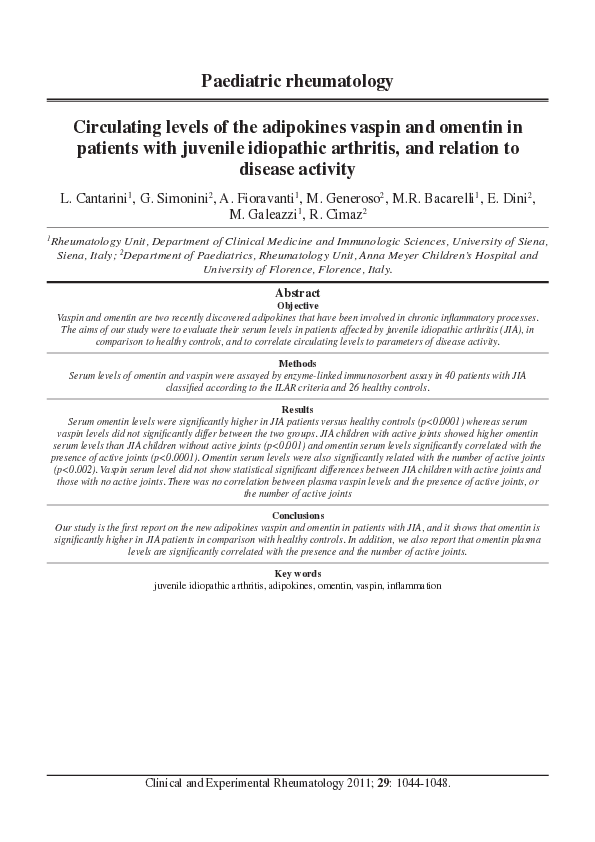 (PDF) Circulating levels of the adipokines vaspin and omentin in ...
