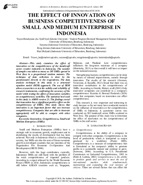 (PDF) The Effect of Innovation on Business Competitiveness of Small and ...