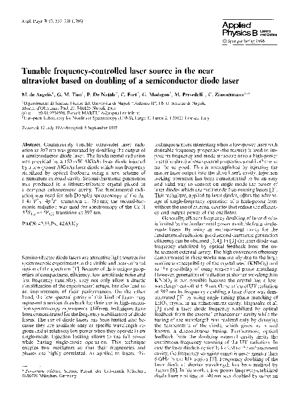(PDF) Tunable frequency-controlled laser source in the near ultraviolet ...