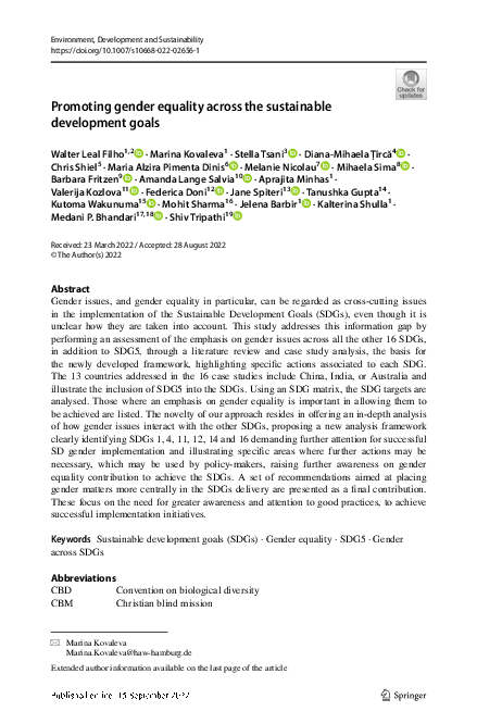 (PDF) Promoting gender equality across the sustainable development goals