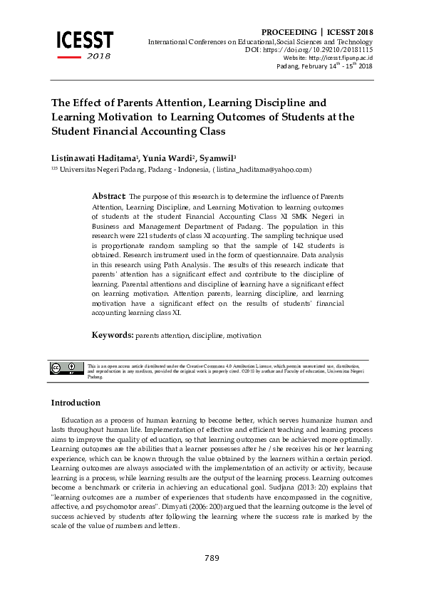 (PDF) The Effect of Parents Attention, Learning Discipline and Learning ...