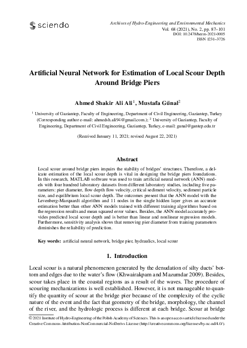 (PDF) Artificial Neural Network for Estimation of Local Scour Depth ...
