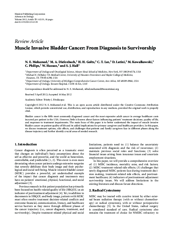 (PDF) Muscle Invasive Bladder Cancer: From Diagnosis to Survivorship
