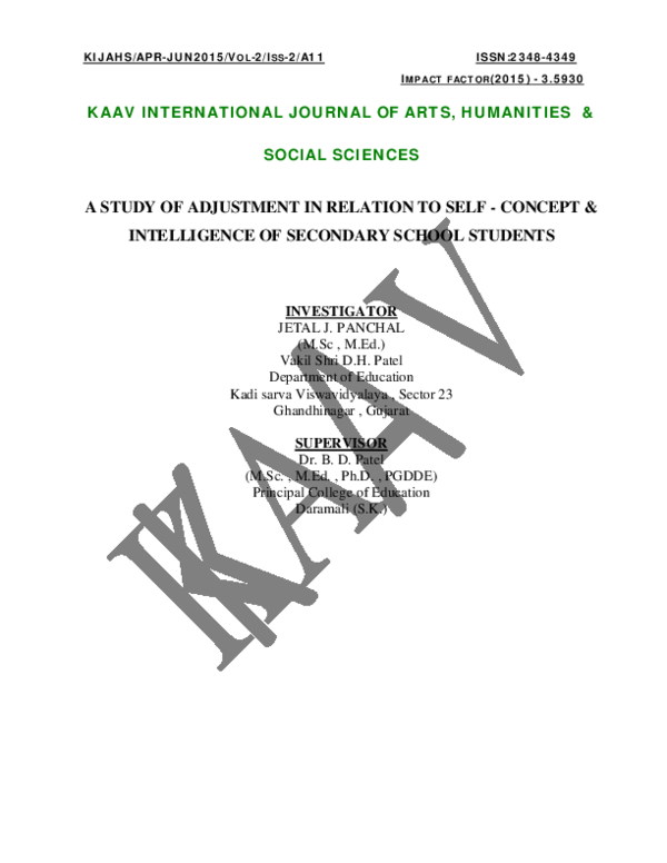 (PDF) A Study of Adjustment in Relation to Self-Concept and ...