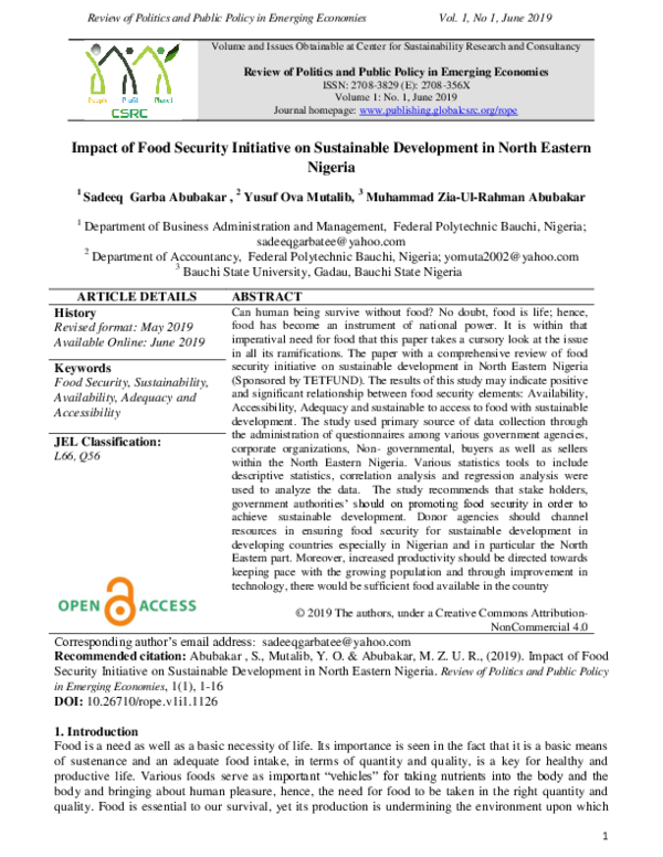 (PDF) Impact of Food Security Initiative on Sustainable Development in ...