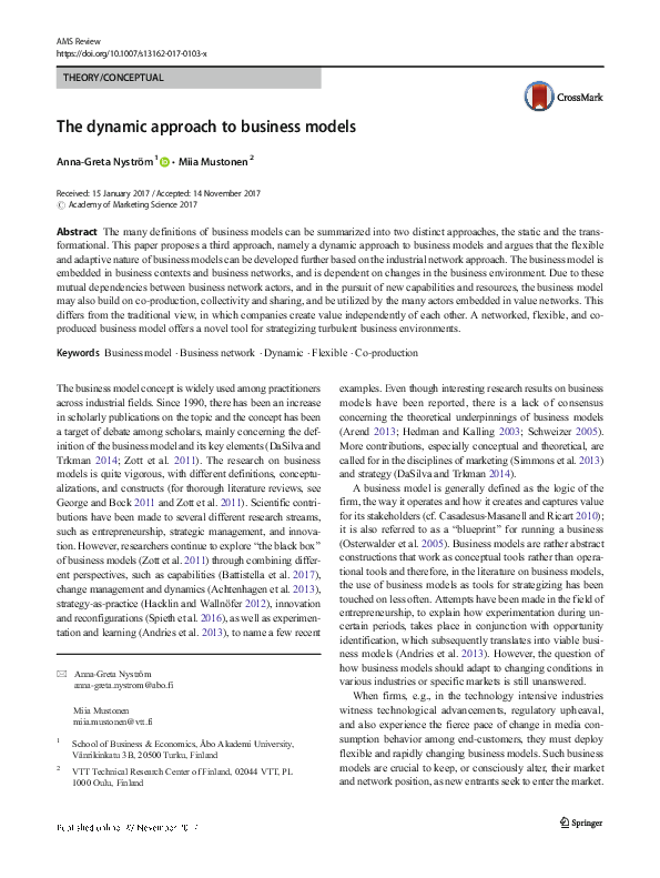 (PDF) The dynamic approach to business models