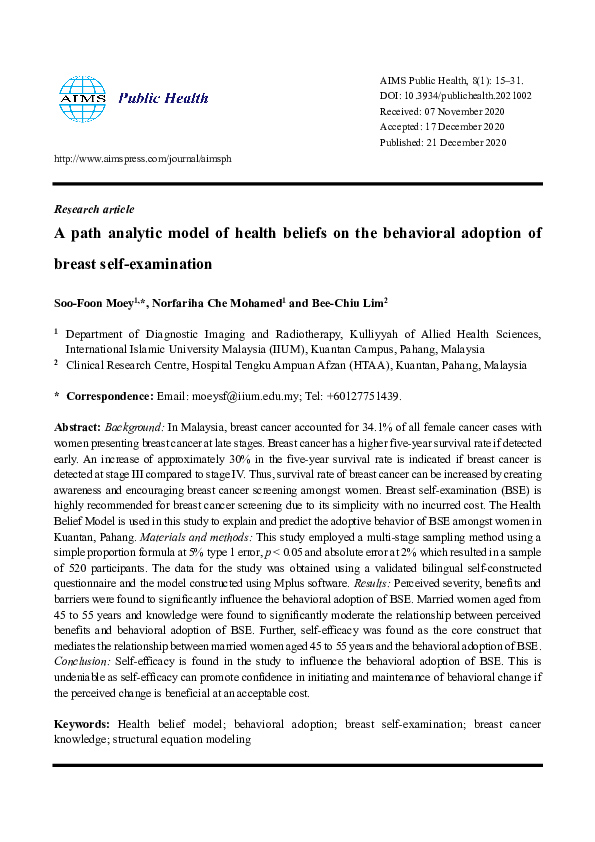 (PDF) A path analytic model of health beliefs on the behavioral ...
