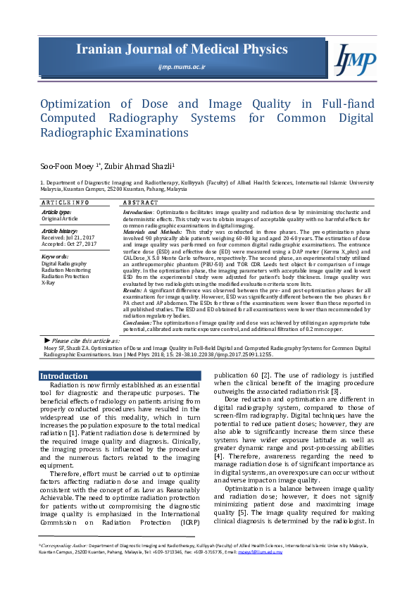 (PDF) Optimization of Dose and Image Quality in Full-fiand Computed ...