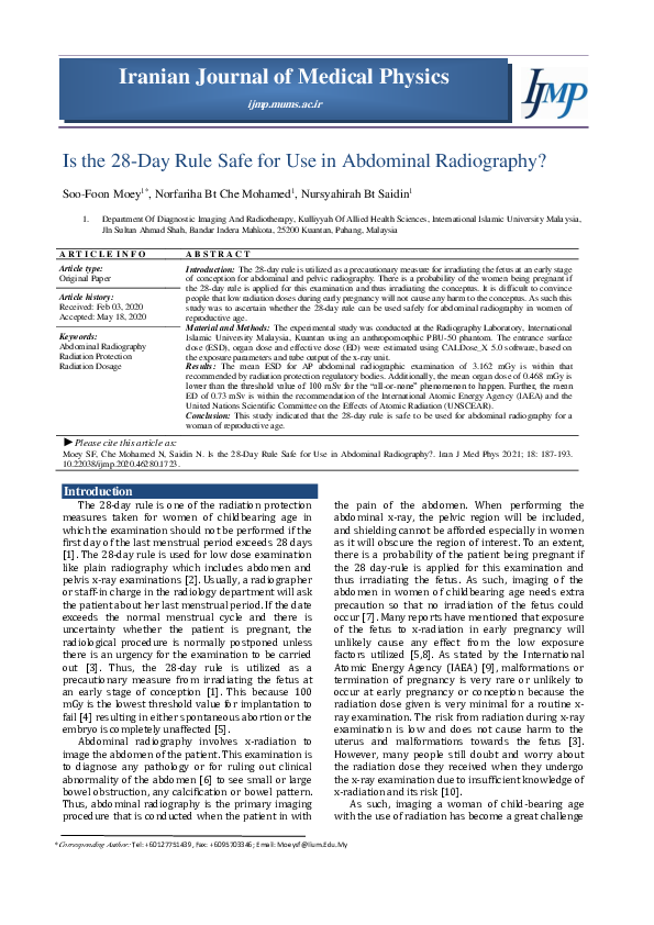 (PDF) Is the 28DAY Rule Safe for Use in Abdominal Radiography? Soo