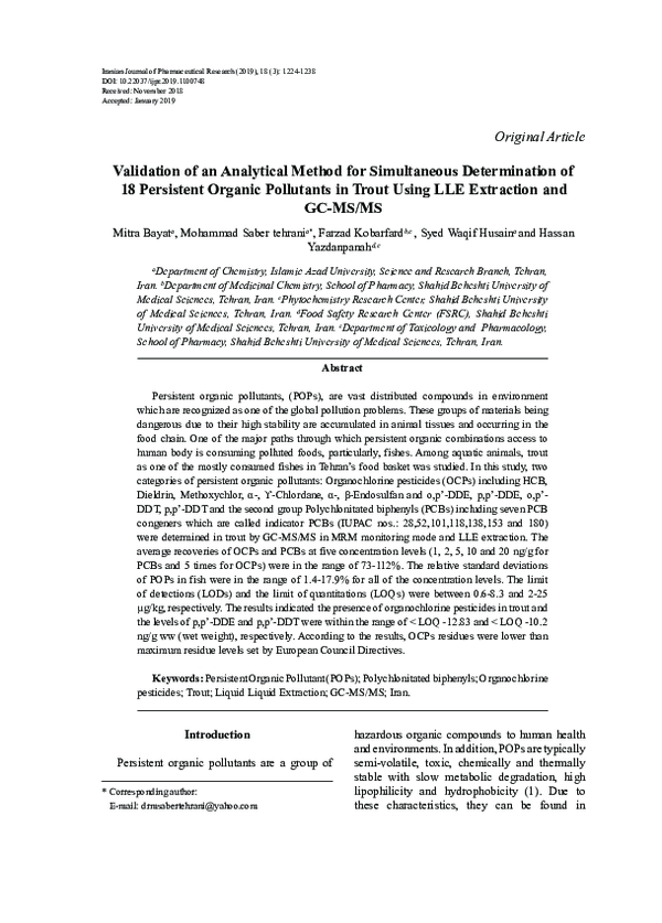 (PDF) Validation of a GC–MS/MS method for simultaneous determination of ...