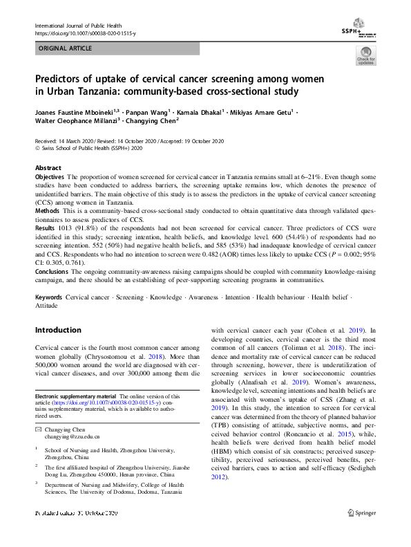 (PDF) Predictors of Uptake of Cervical Cancer Screening Among Nurses in ...