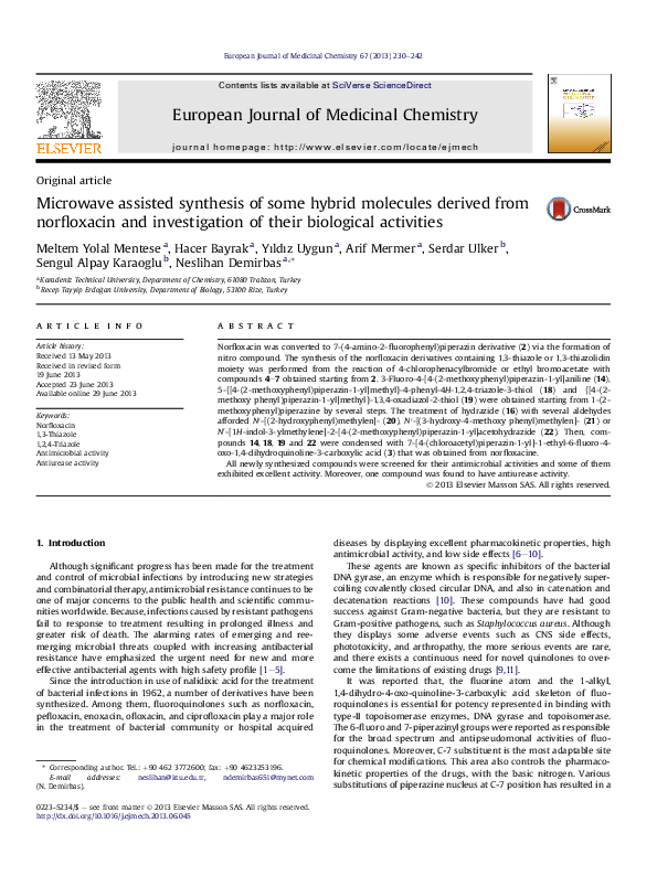 (PDF) Microwave assisted synthesis of some hybrid molecules derived ...