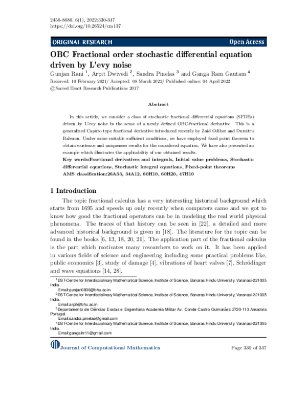 (PDF) Obc fractional order stochastic differential equation driven by l ...