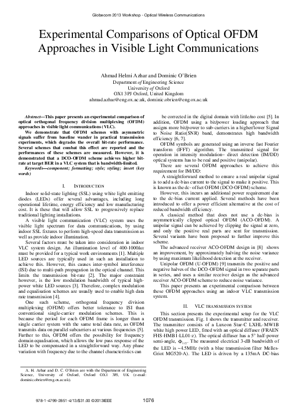 (PDF) Experimental comparisons of optical OFDM approaches in visible ...
