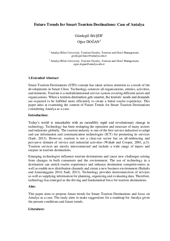 (PDF) Future Trends for Smart Tourism Destinations: Case of Antalya