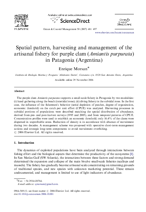 (PDF) Spatial pattern, harvesting and management of the artisanal ...