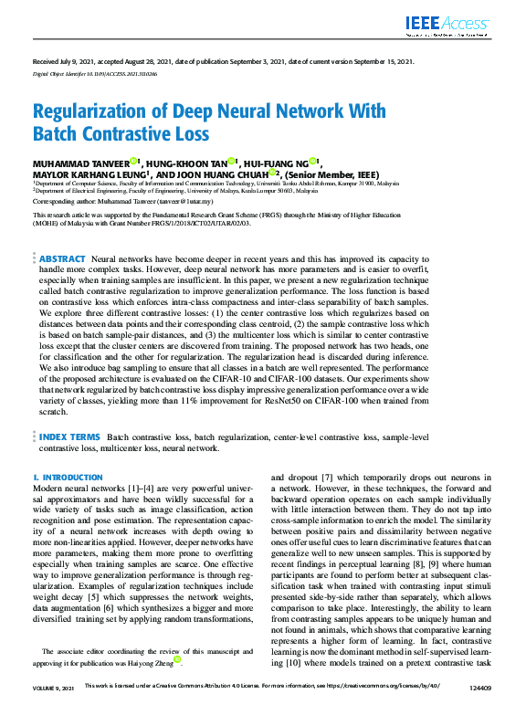 (PDF) Regularization of Deep Neural Network With Batch Contrastive Loss