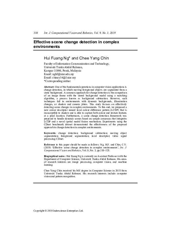 (PDF) Effective scene change detection in complex environments