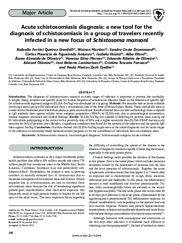 (PDF) Acute schistosomiasis diagnosis: a new tool for the diagnosis of ...