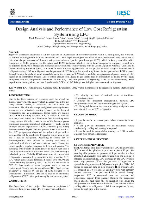 (PDF) Design Analysis and Performance of Low Cost Refrigeration System
