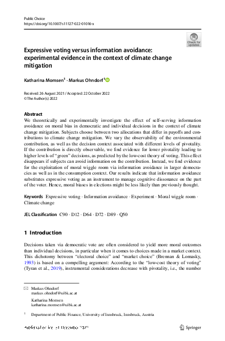 (PDF) Expressive voting versus information avoidance: experimental ...