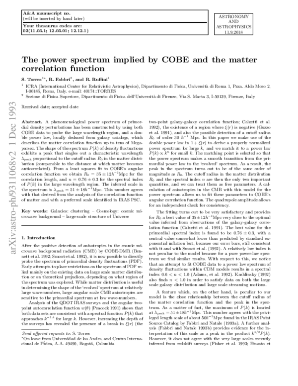 (PDF) The power spectrum implied by COBE and the matter correlation ...