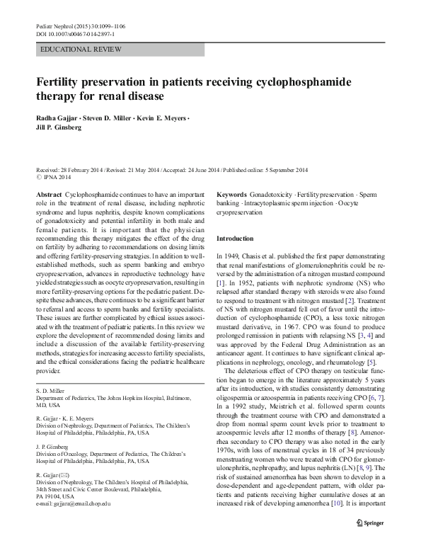 (PDF) Fertility preservation in patients receiving cyclophosphamide ...
