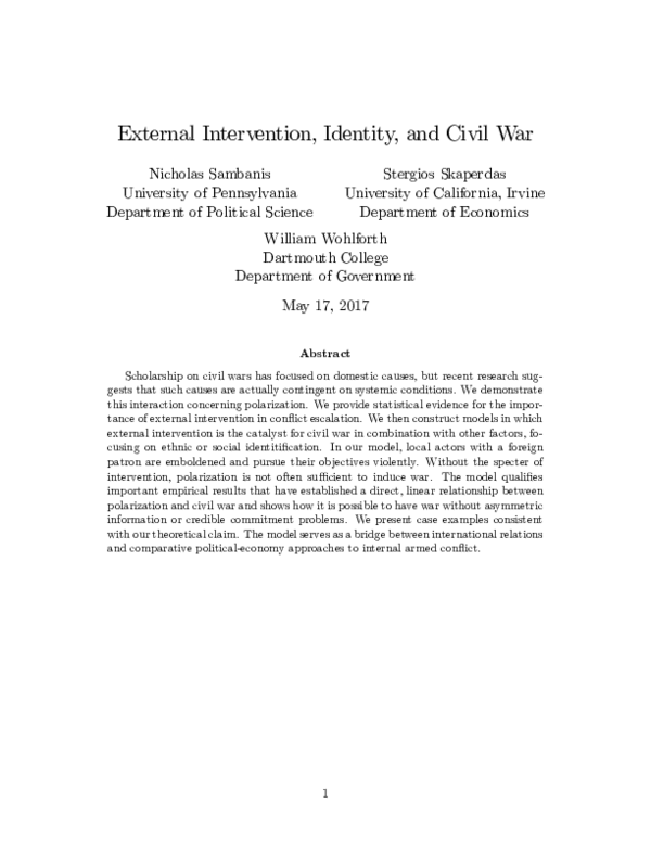 (PDF) External Intervention, Identity, and Civil War