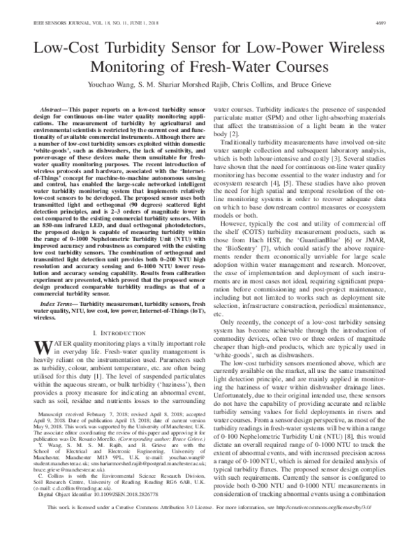 (PDF) Low-Cost Turbidity Sensor for Low-Power Wireless Monitoring of ...