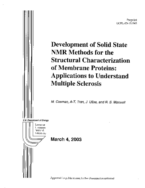(PDF) Development of Solid State NMR Methods for the Structural ...