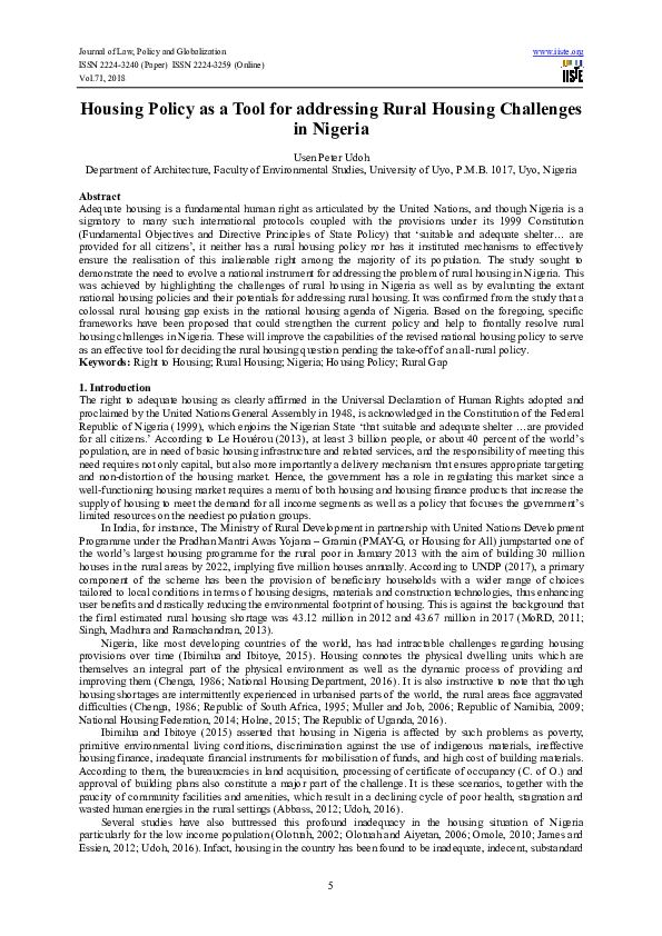 (PDF) Housing Policy as a Tool for addressing Rural Housing Challenges