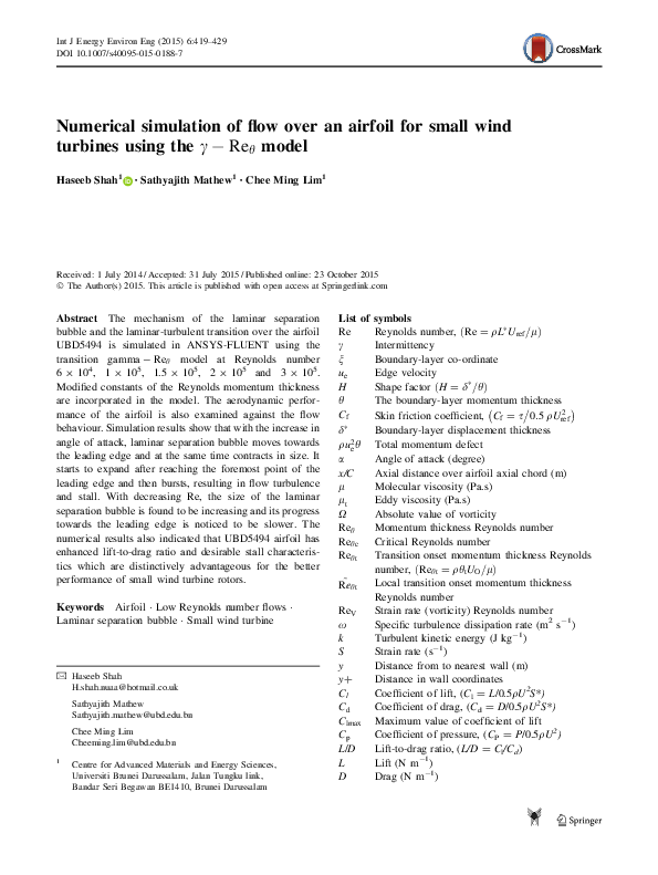 (PDF) Numerical simulation of flow over an airfoil for small wind ...