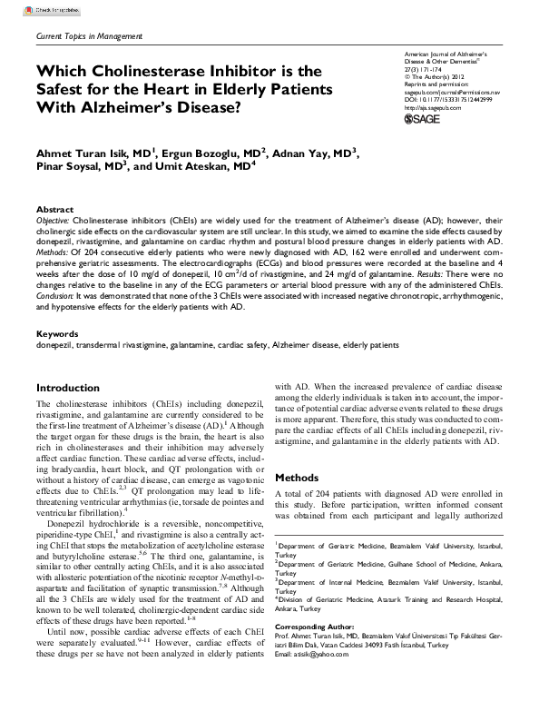 (PDF) Which Cholinesterase Inhibitor is the Safest for the Heart in ...
