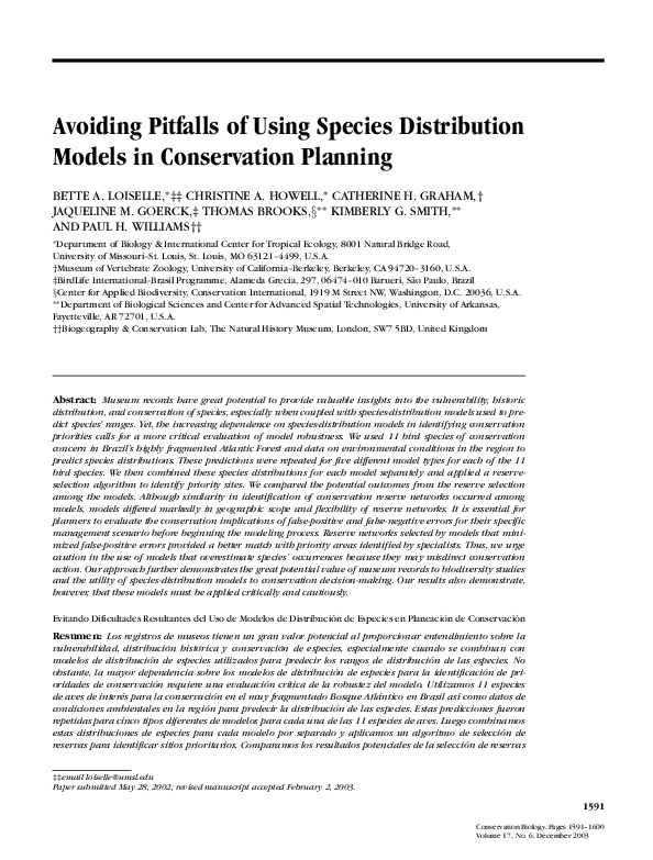 (PDF) Avoiding Pitfalls of Using Species Distribution Models in ...