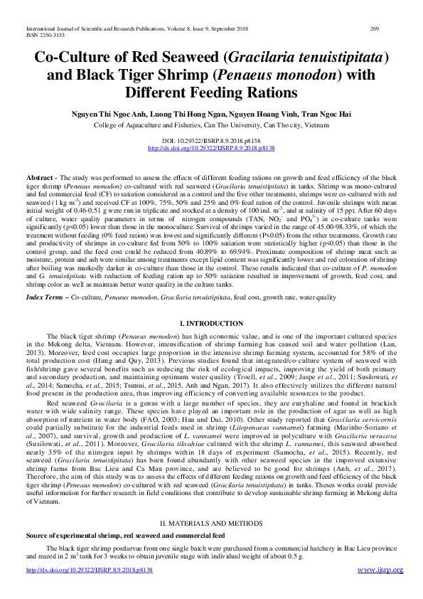 (PDF) Co-Culture of Red Seaweed (Gracilaria tenuistipitata) and Black ...