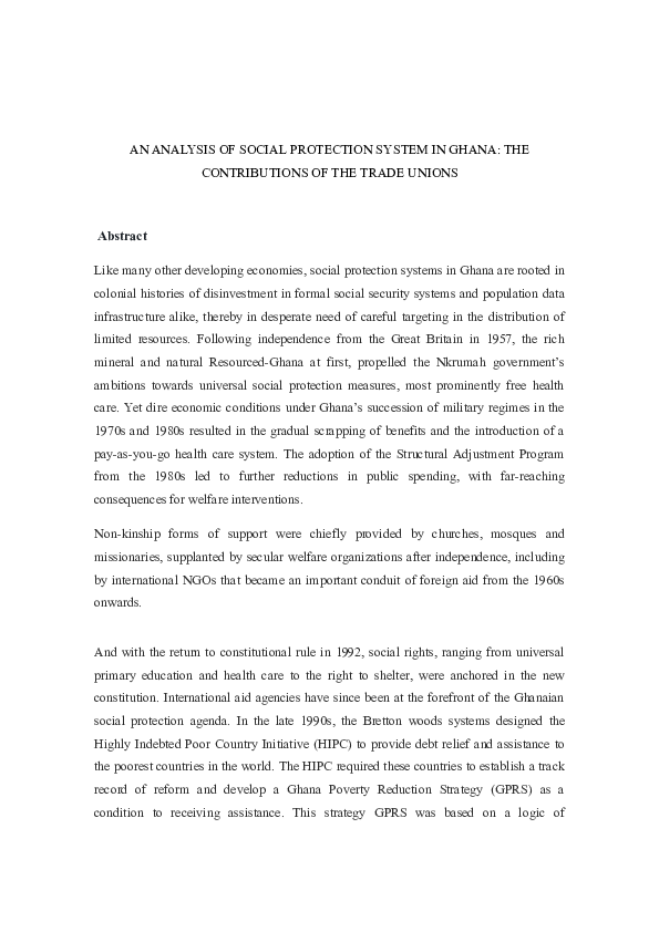 (DOC) AN ANALYSIS OF SOCIAL PROTECTION SYSTEM IN GHANA: THE