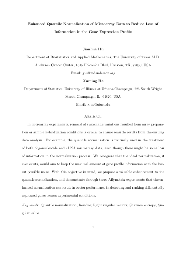(PDF) Enhanced Quantile Normalization of Microarray Data to Reduce Loss ...