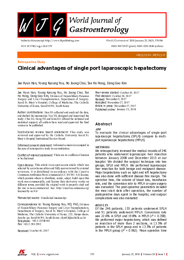 (PDF) Clinical advantages of single port laparoscopic hepatectomy