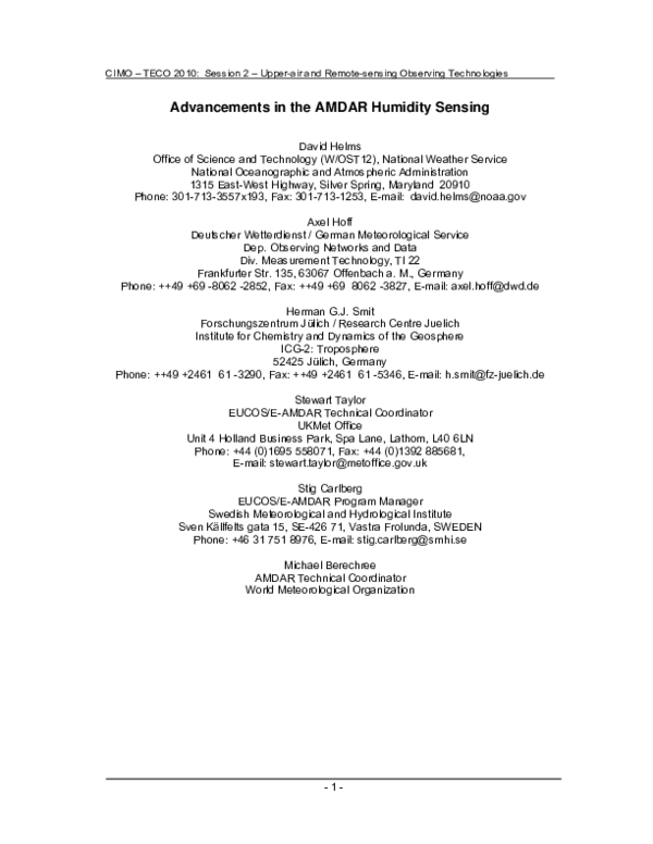 (PDF) Advancements in the AMDAR Humidity Sensing